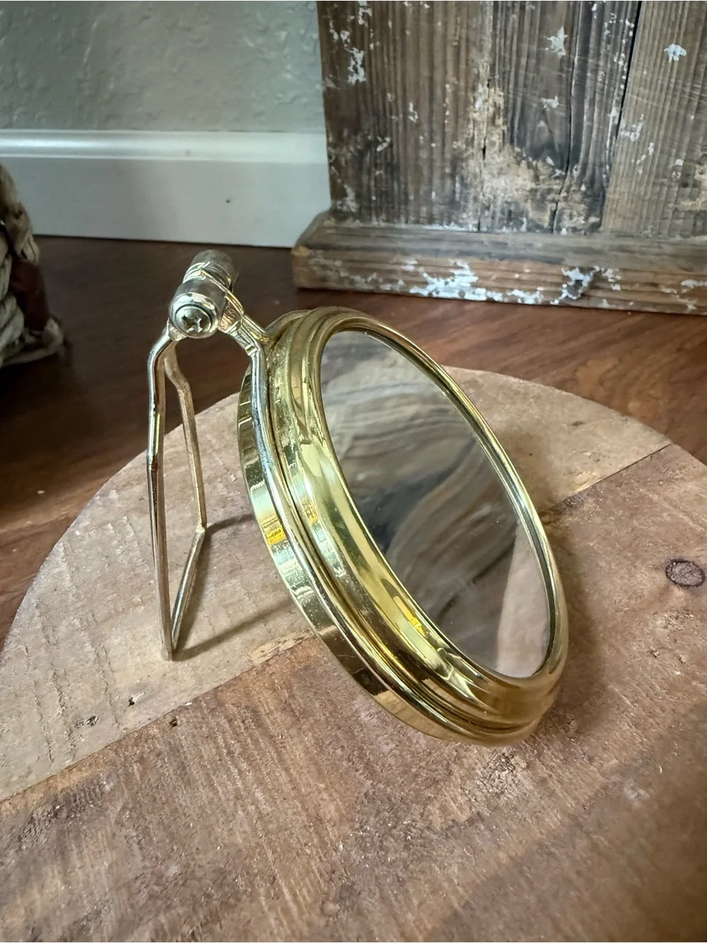 Vintage 1960's Irving W. Rice & Co. Inc MCM Gold Tone Magnifying Mirror w/ Stand